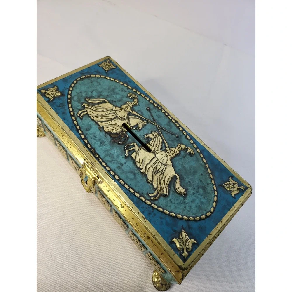 Vintage Fricke & Nacke Medieval Jousting Knights Metal Tin Money Bank